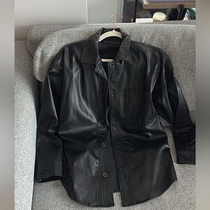 OAK + FORT Black Leather Shirt Jacket